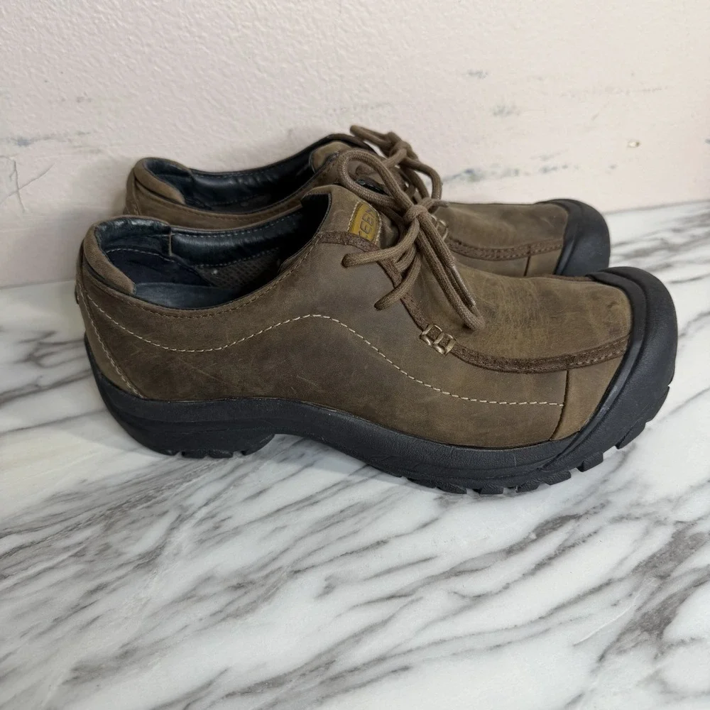 Keen Mens Portsmouth II Shoes Size 9.5 Waterproof Brown Leather Lace Up Toe Cap